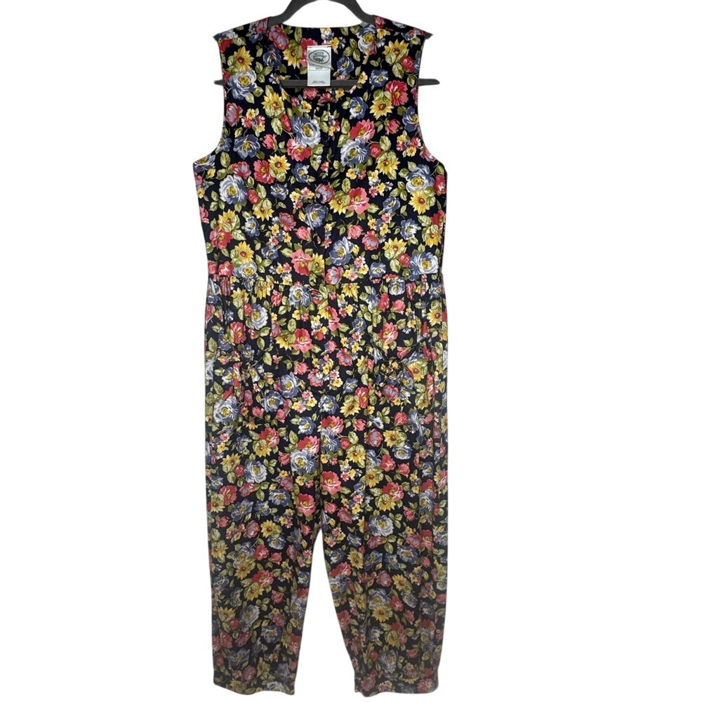 Vintage Laura Ashley Womens Floral Jumpsuit Cotton Sz M 80s‎ 90s Cottagecore